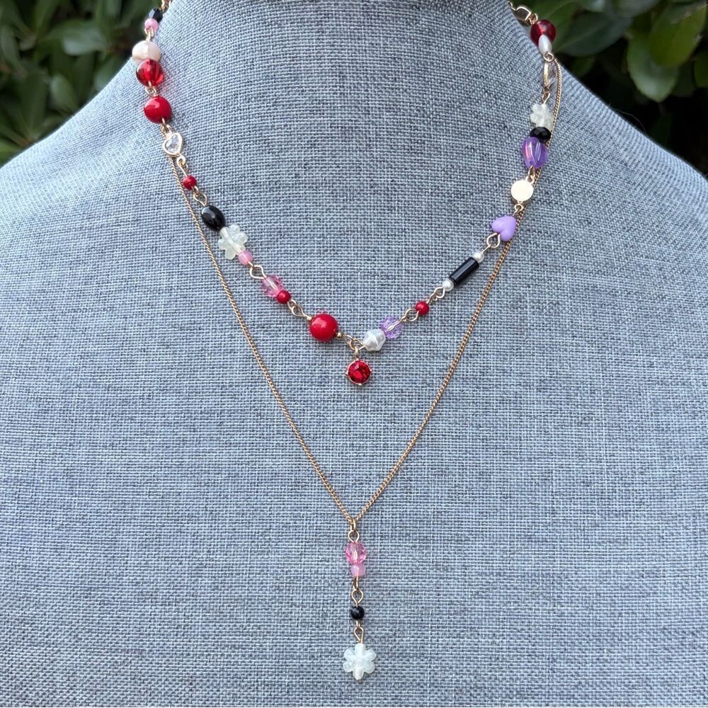 Two Urban Outfitters (OU) Flower & Hearts Bead Layer Necklaces NWT